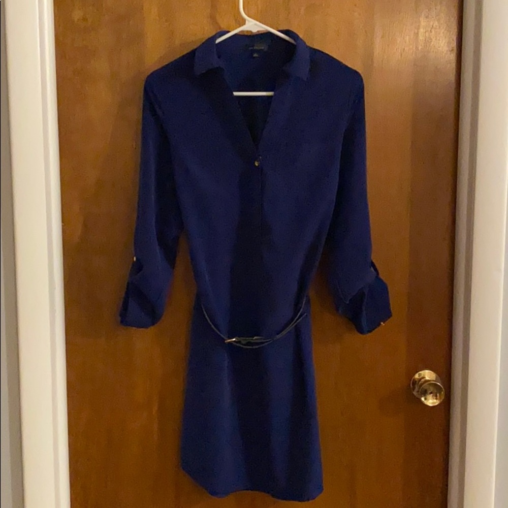 Blue belted shirt dress